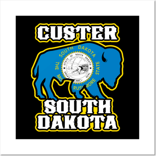 Custer South Dakota Bison State Flag Buffalo Posters and Art